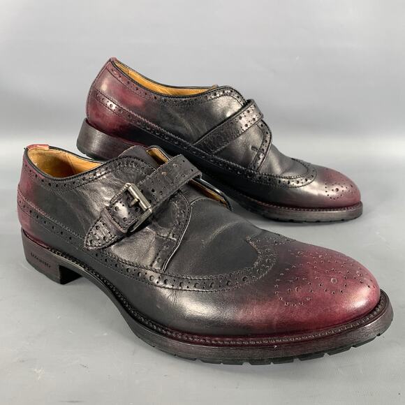 DSQUARED2 Size 11 Black Burgundy Perforated Leather Wingtip Loafers main image 5